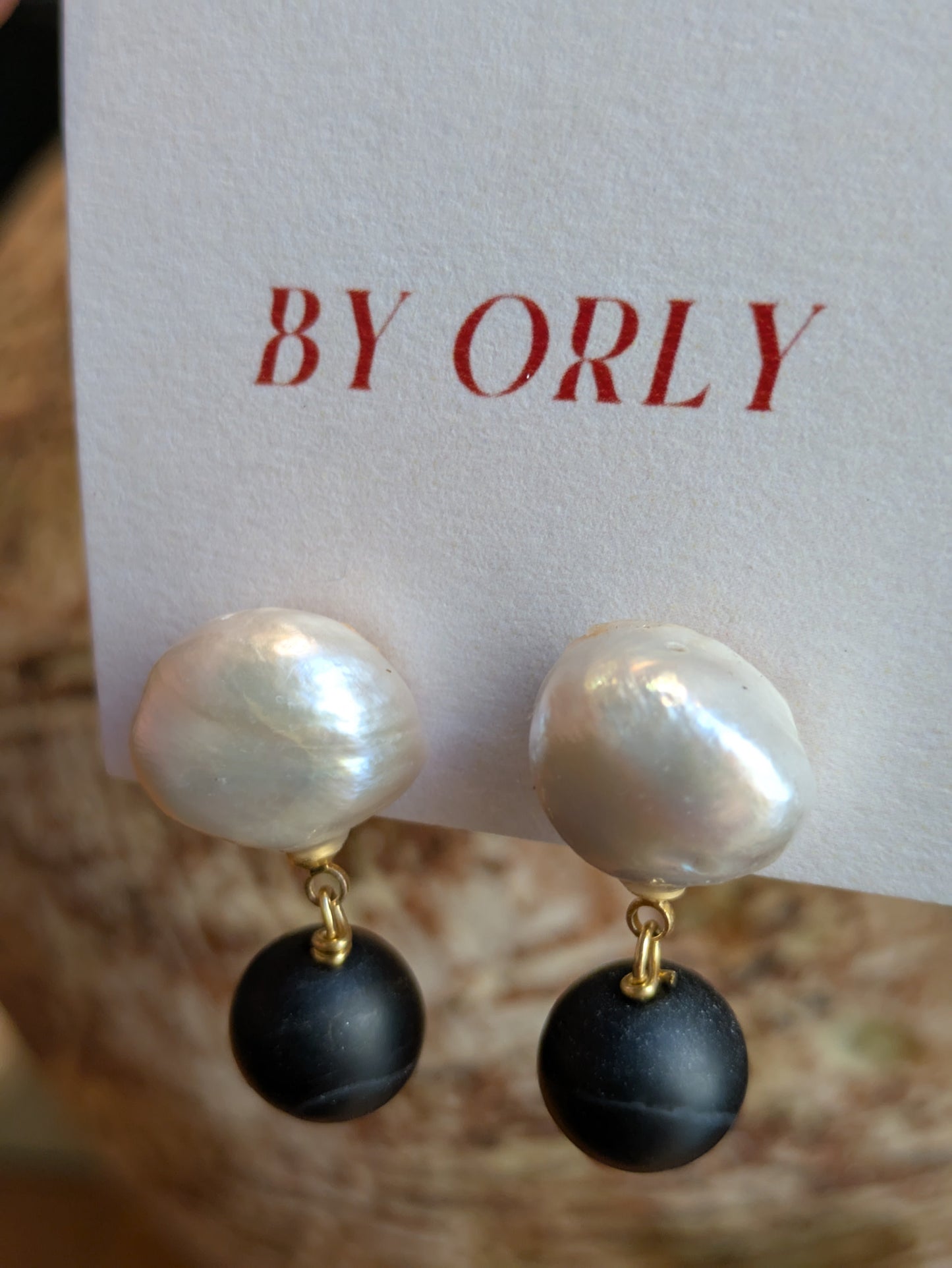 BY ORLY - PEARL ONYX STUDS