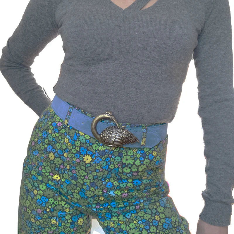 Kim White - Bird Buckle Belt - Powder Blue Suede