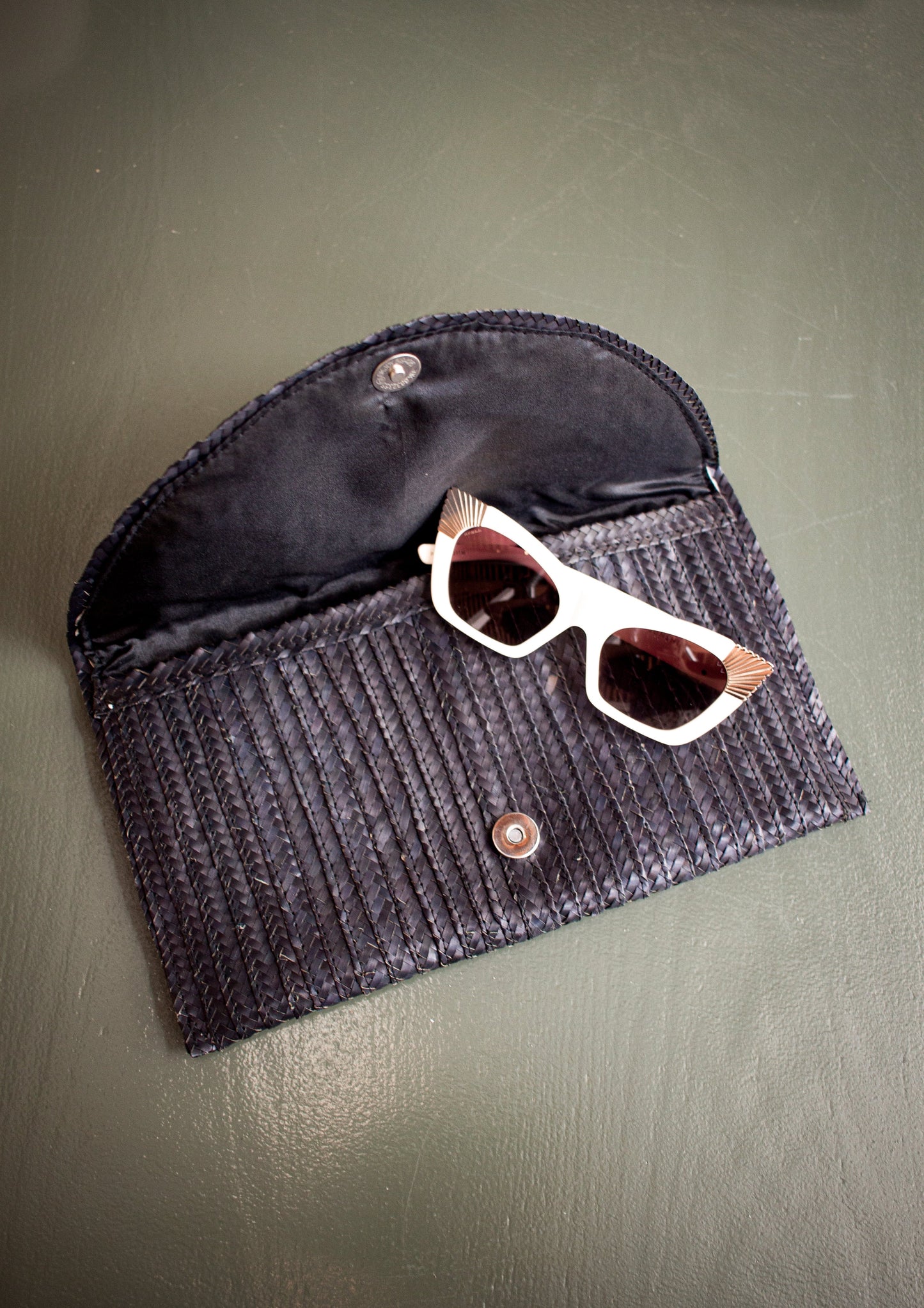 Black Straw Weaved Clutch