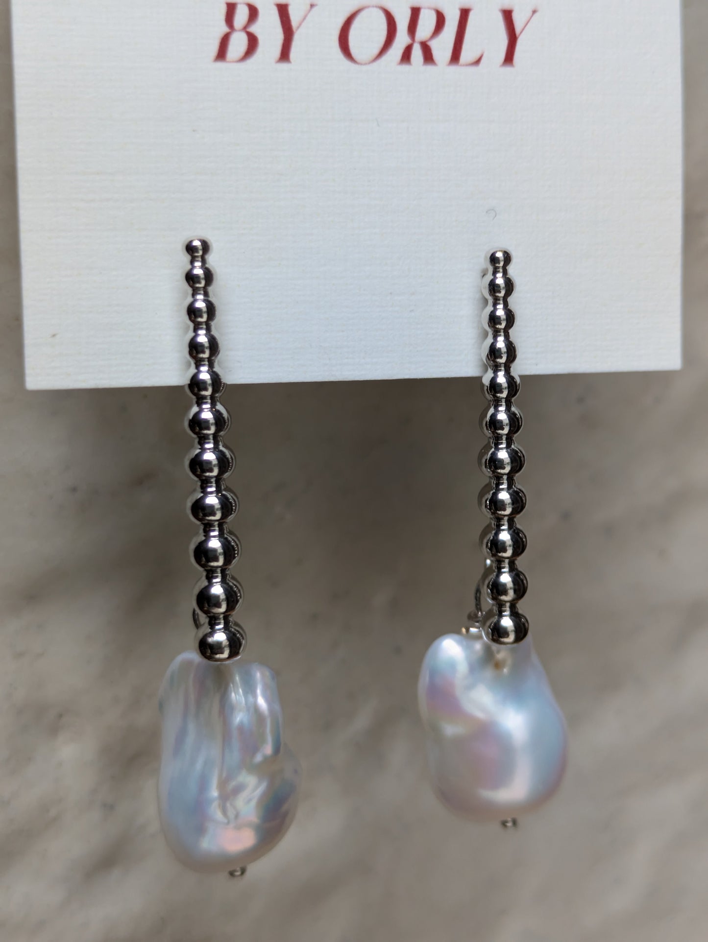 BY ORLY - Silver Linear Studs with Peal Drop