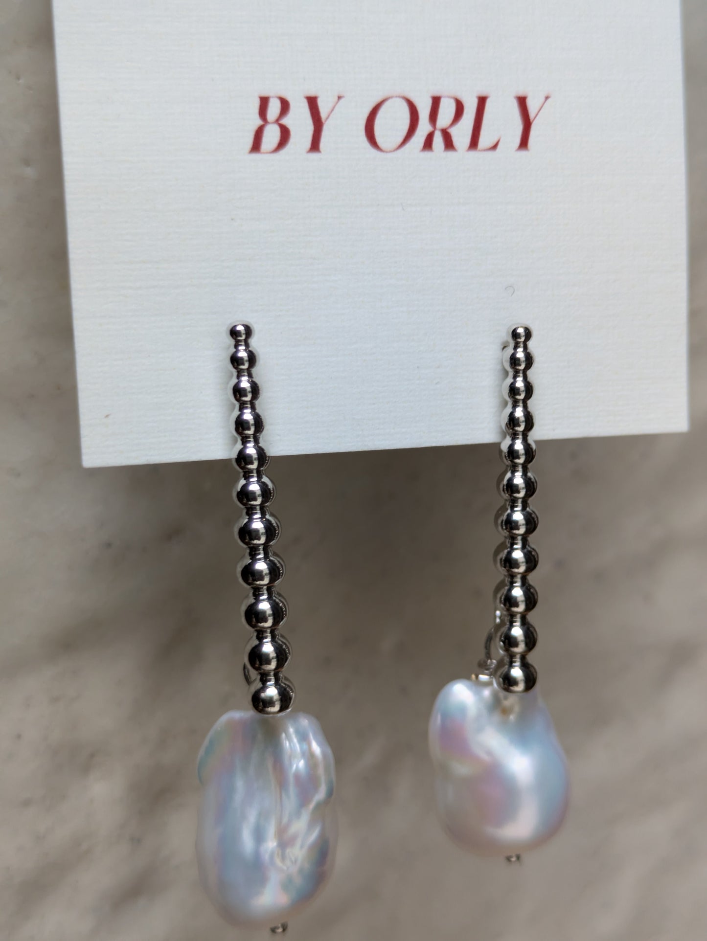 BY ORLY - Silver Linear Studs with Peal Drop