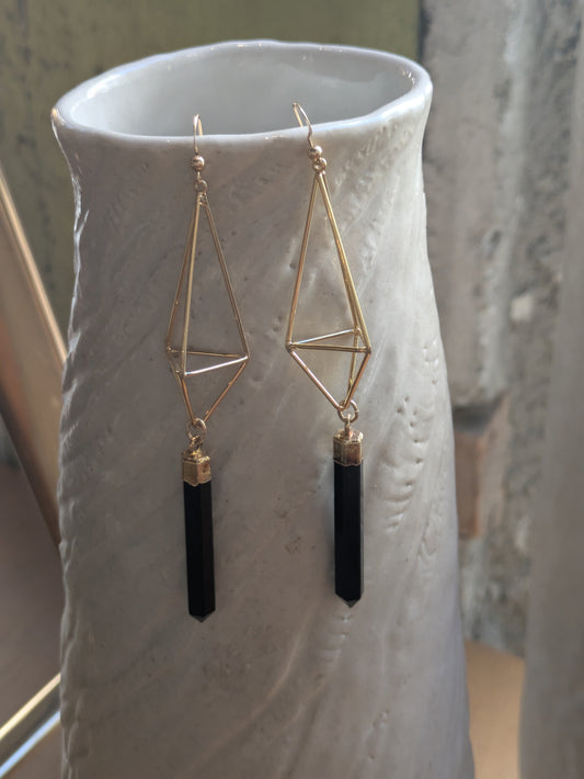 Sheila B. - Black Onyx Icosahedron Earrings