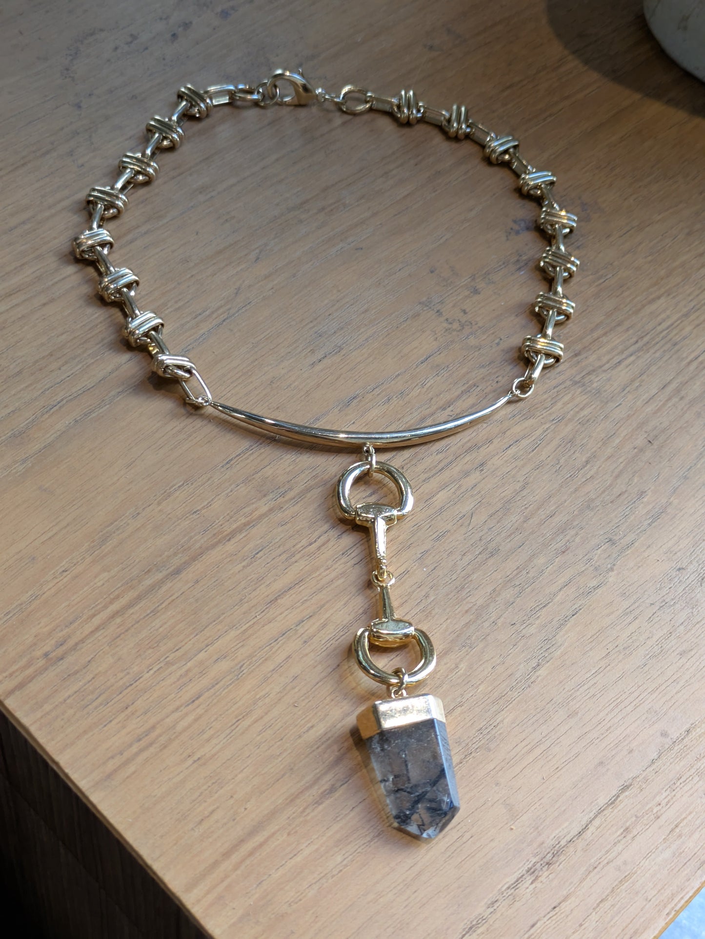Sheila B. Large Deco Chain and Smoky Quartz Necklace
