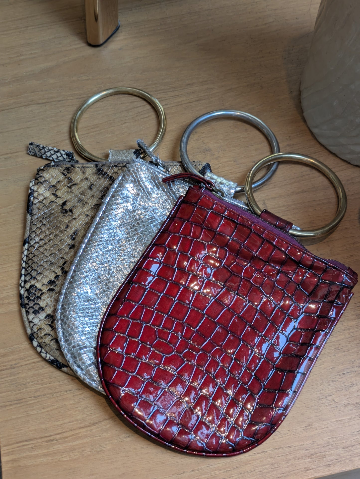 Kim White - Metallic Mini Ring Wristlet - Snake/Crocodile