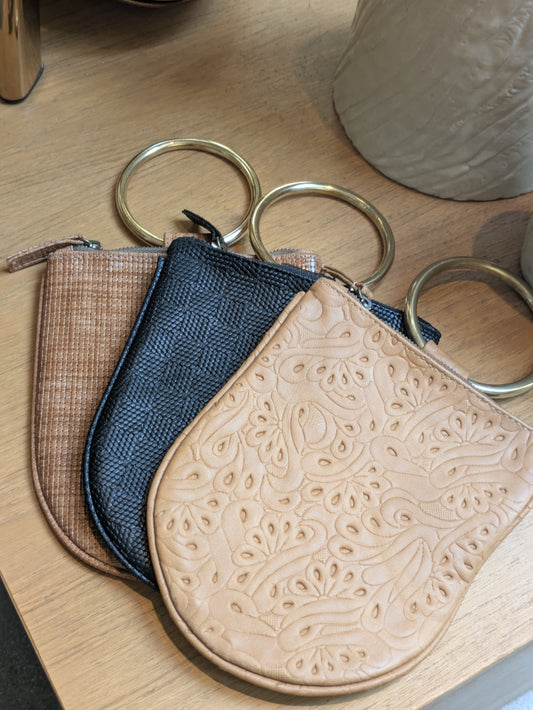 Kim White - Leather Mini Ring Wristlet - Neutrals