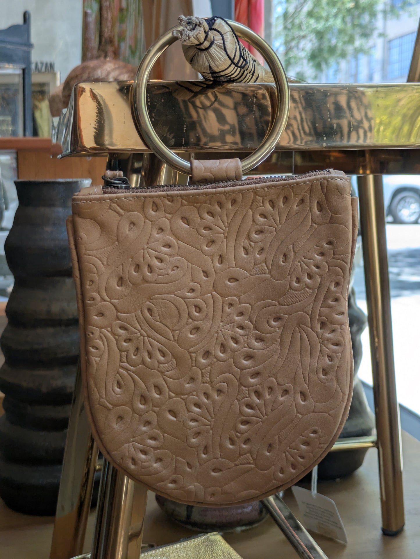 Kim White - Leather Mini Ring Wristlet - Neutrals