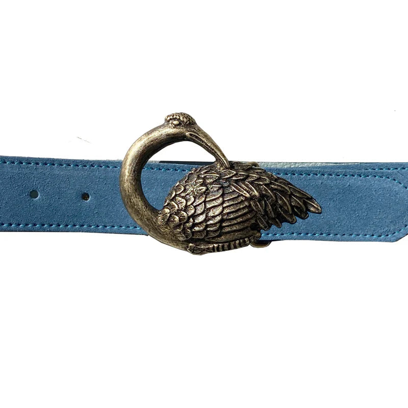 Kim White - Bird Buckle Belt - Powder Blue Suede
