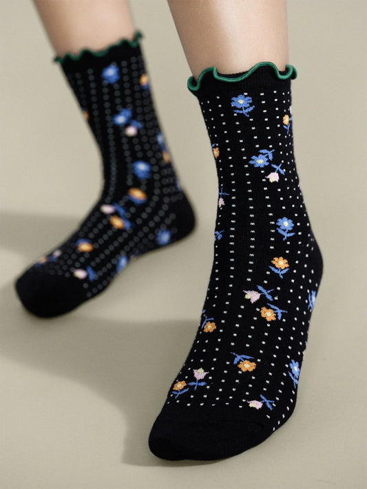 Dottie Floral Crew Socks (Black)